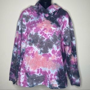 VS Pink Tie Dye Hoodie Pink Black & Orange Size L